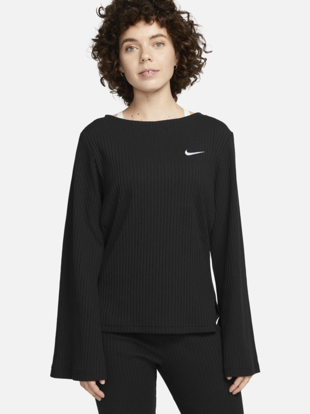 Nike Women's Ribbed Jersey Long-Sleeve Top Black Size Medium Athleisure Comfort